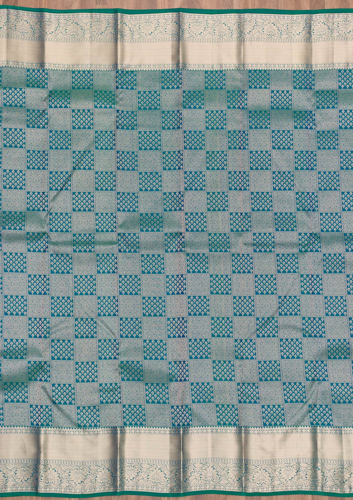 Peacock Blue Zariwork Pure Silk Saree-Koskii