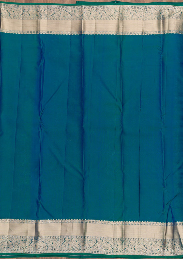 Peacock Blue Zariwork Pure Silk Saree-Koskii