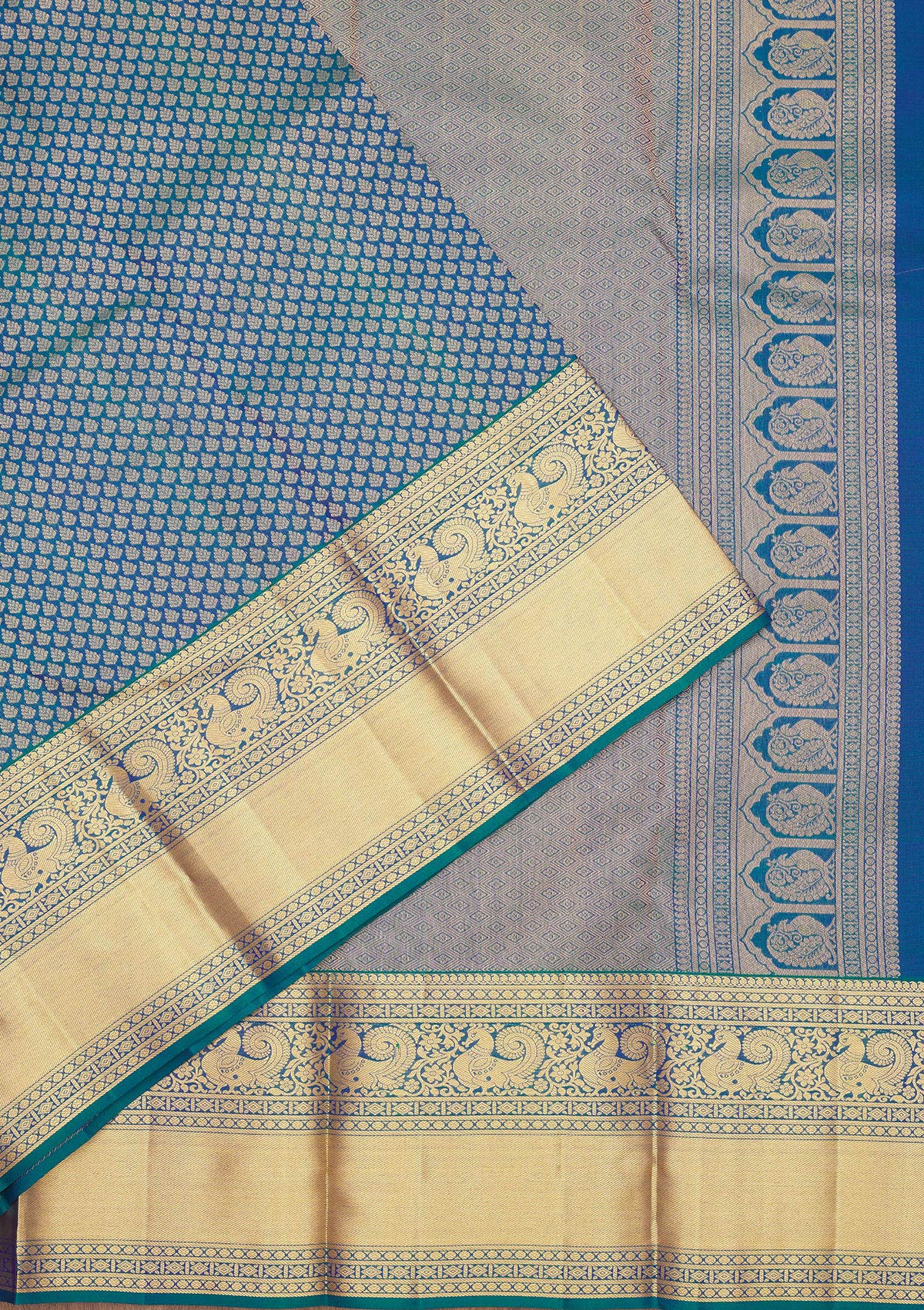 Peacock Blue Zariwork Pure Silk Saree