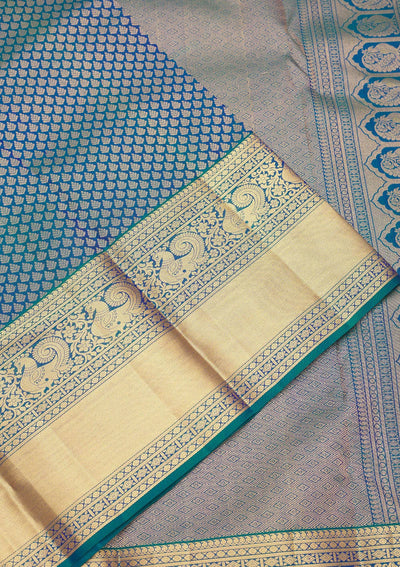 Peacock Blue Zariwork Pure Silk Saree