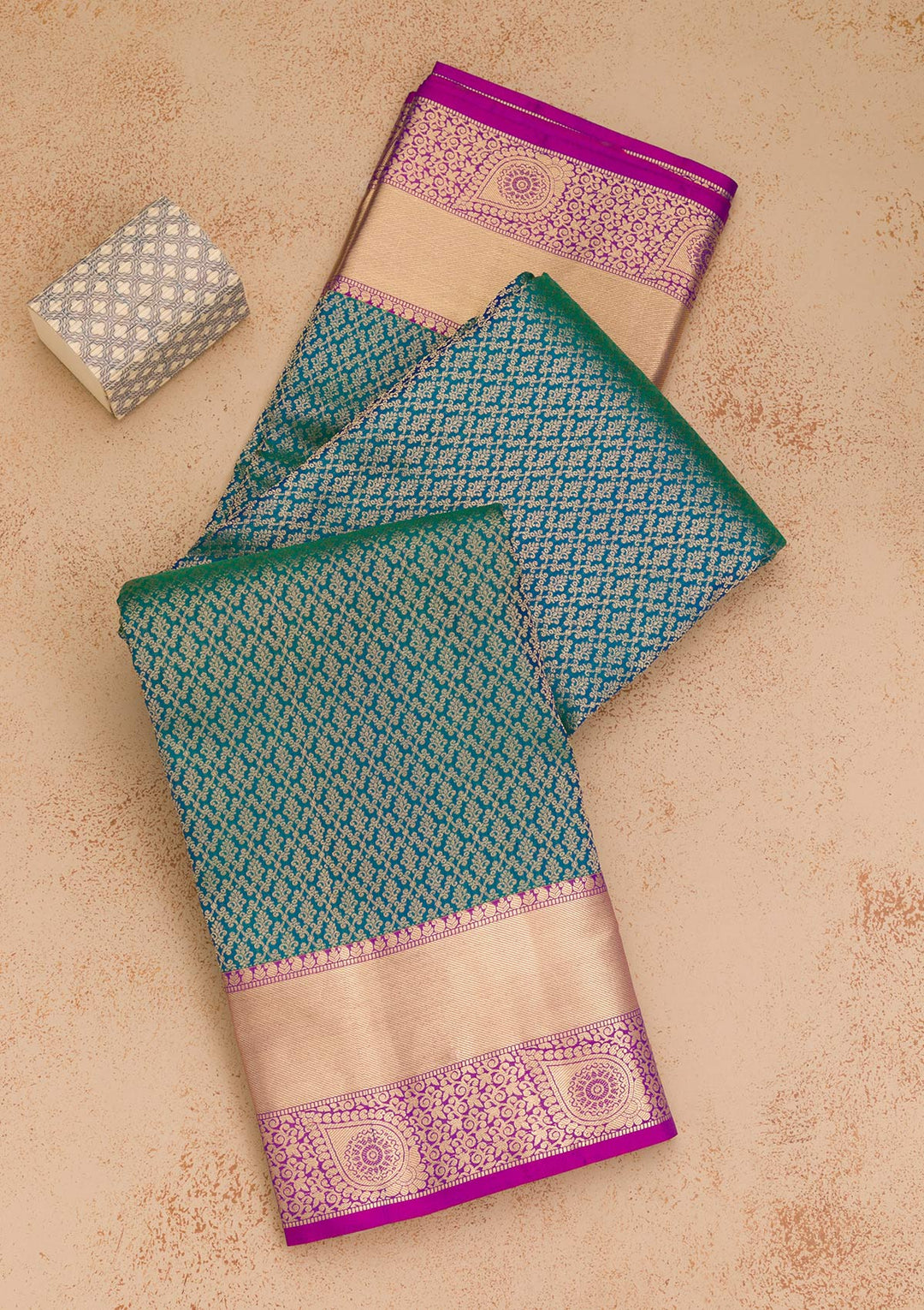 Peacock Blue Zariwork Pure Silk Saree-Koskii