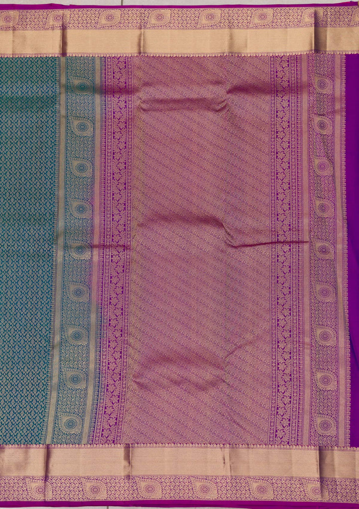Peacock Blue Zariwork Pure Silk Saree-Koskii