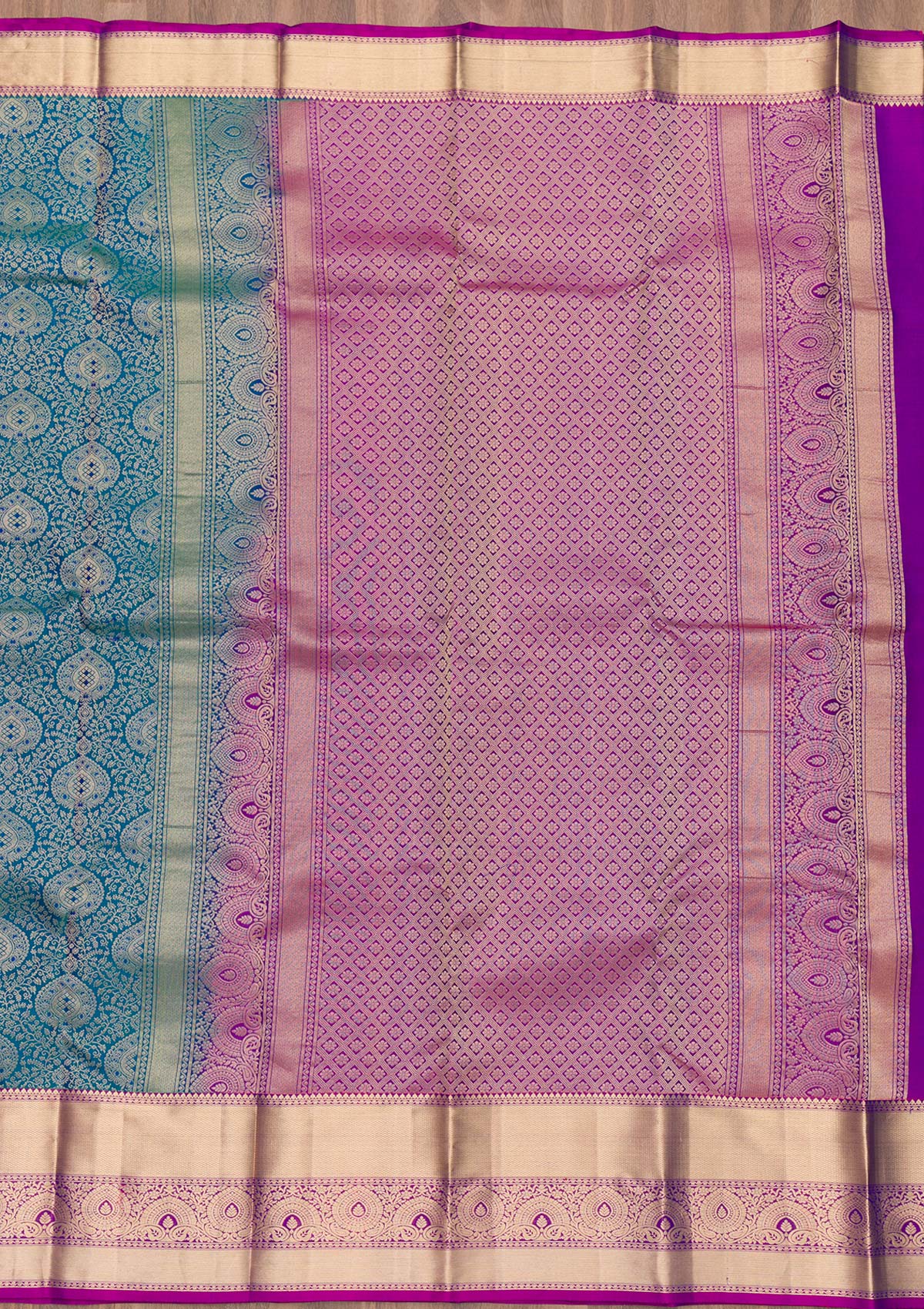 Peacock Blue Zariwork Pure Silk Saree-Koskii