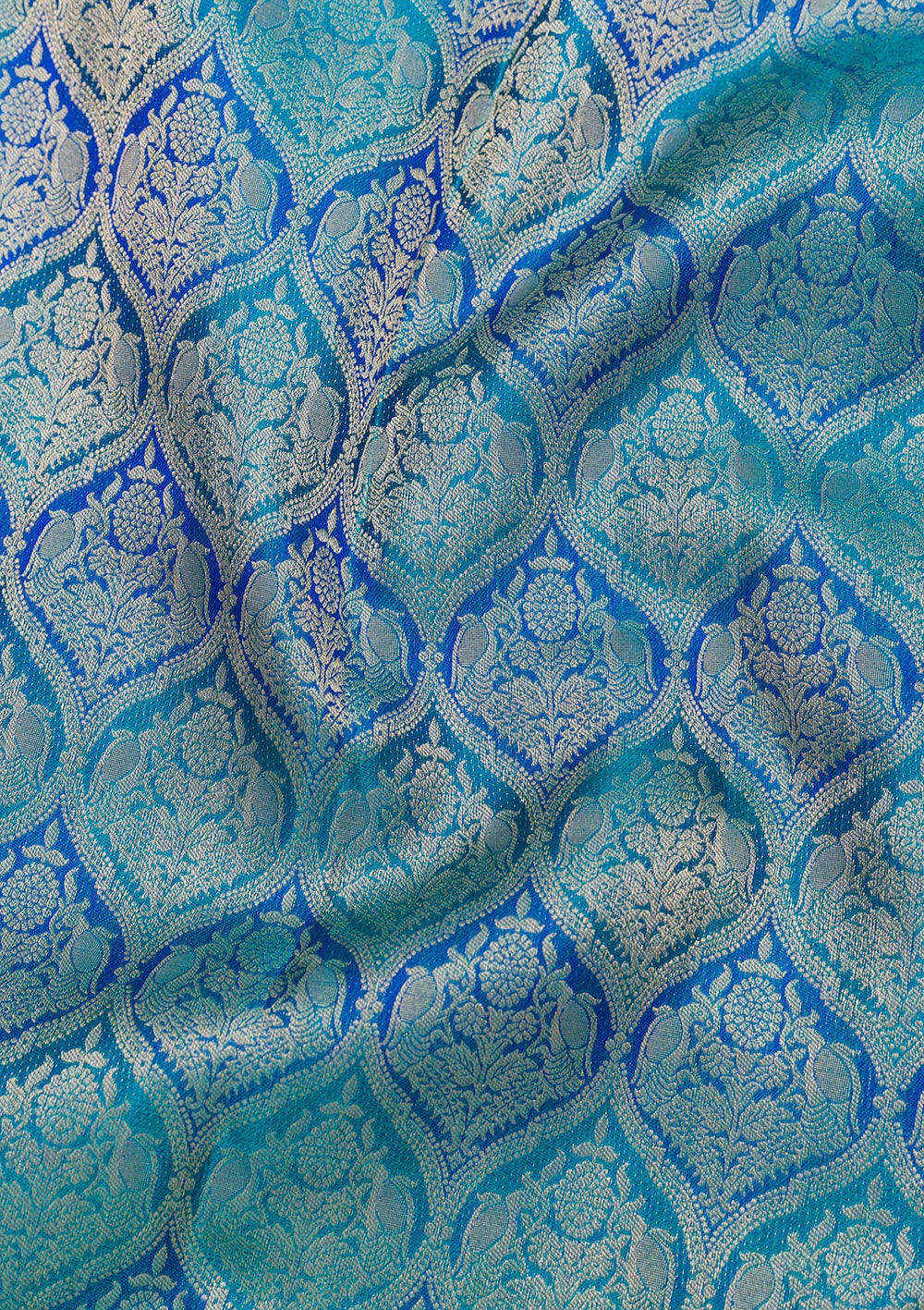 Peacock Blue Zariwork Pure Silk Saree-Koskii