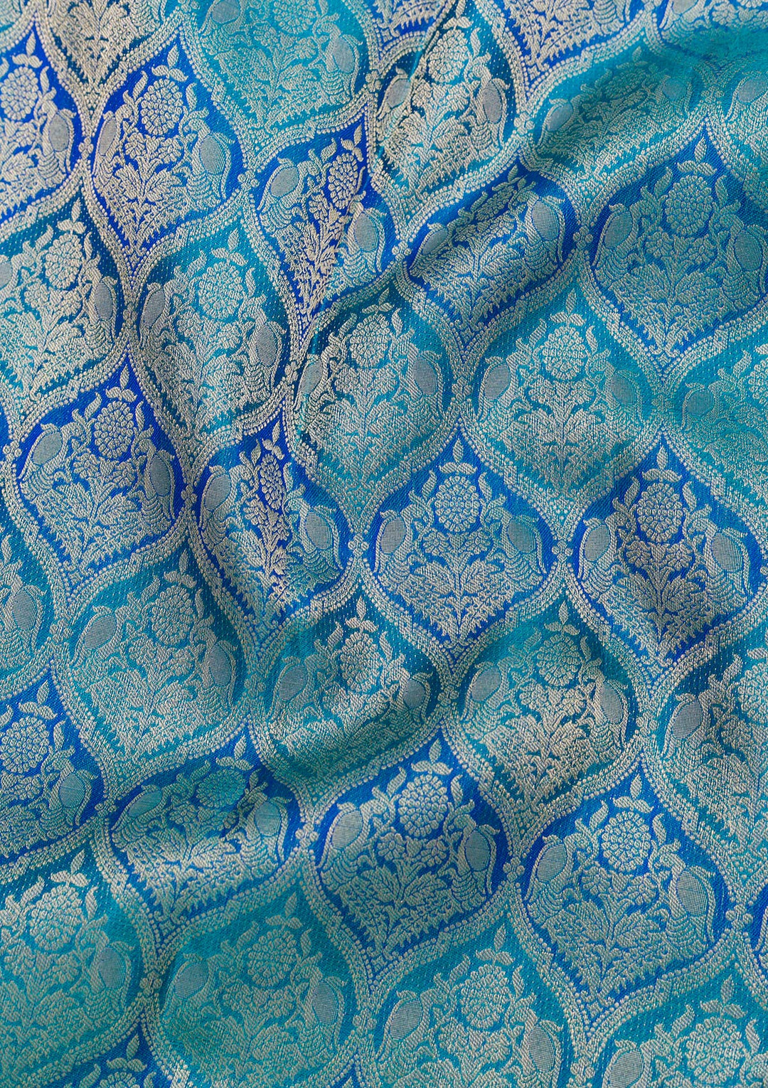 Peacock Blue Zariwork Pure Silk Saree-Koskii
