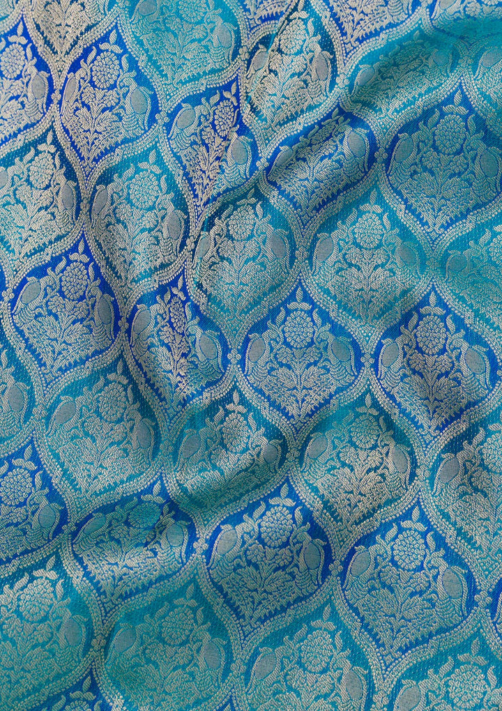 Peacock Blue Zariwork Pure Silk Saree-Koskii