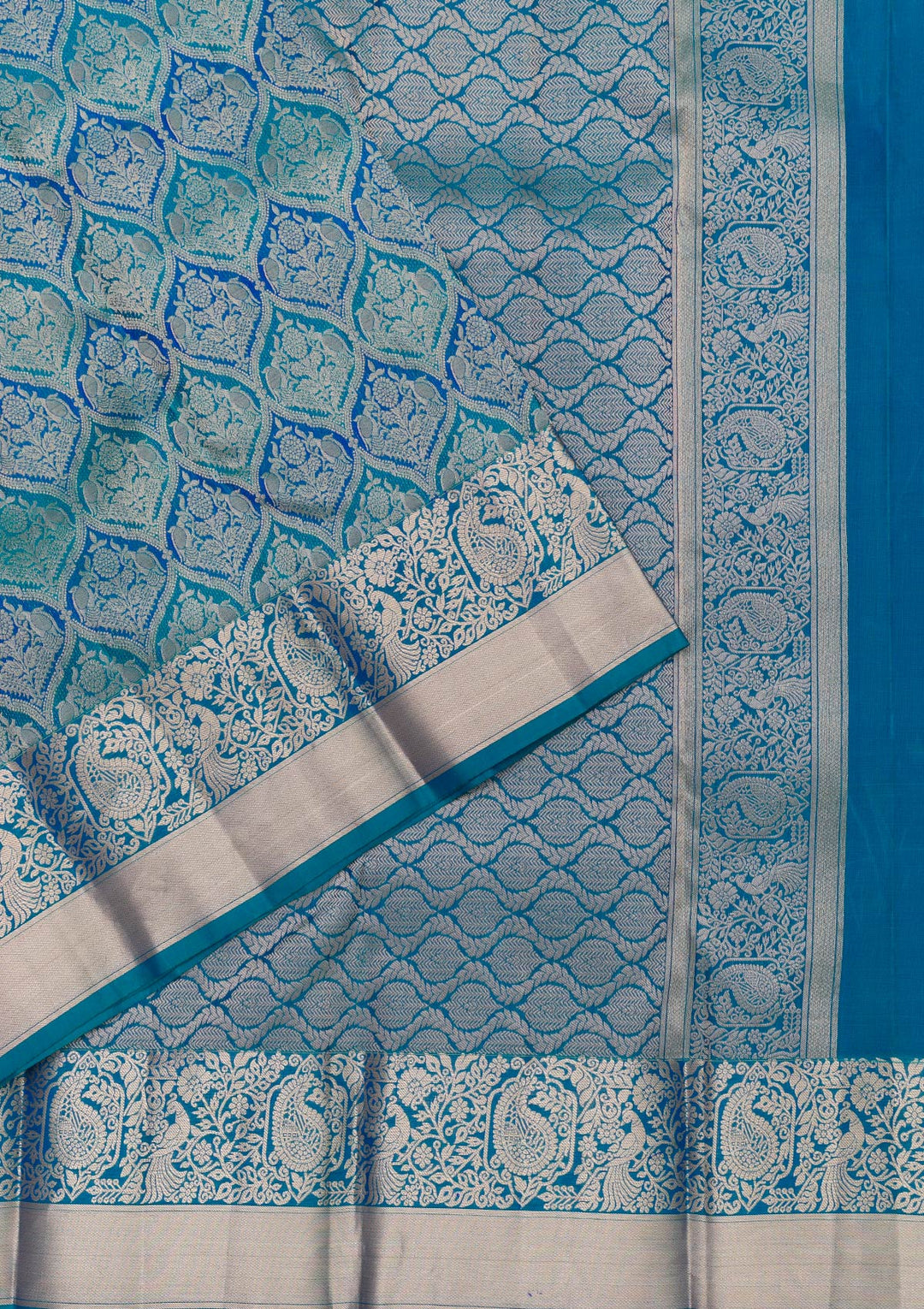 Peacock Blue Zariwork Pure Silk Saree-Koskii