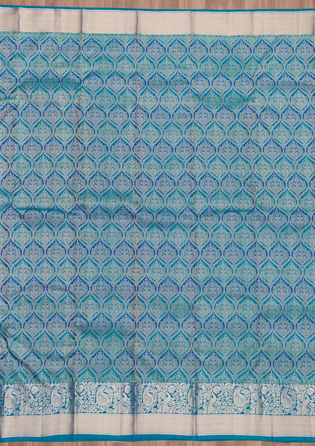 Peacock Blue Zariwork Pure Silk Saree-Koskii