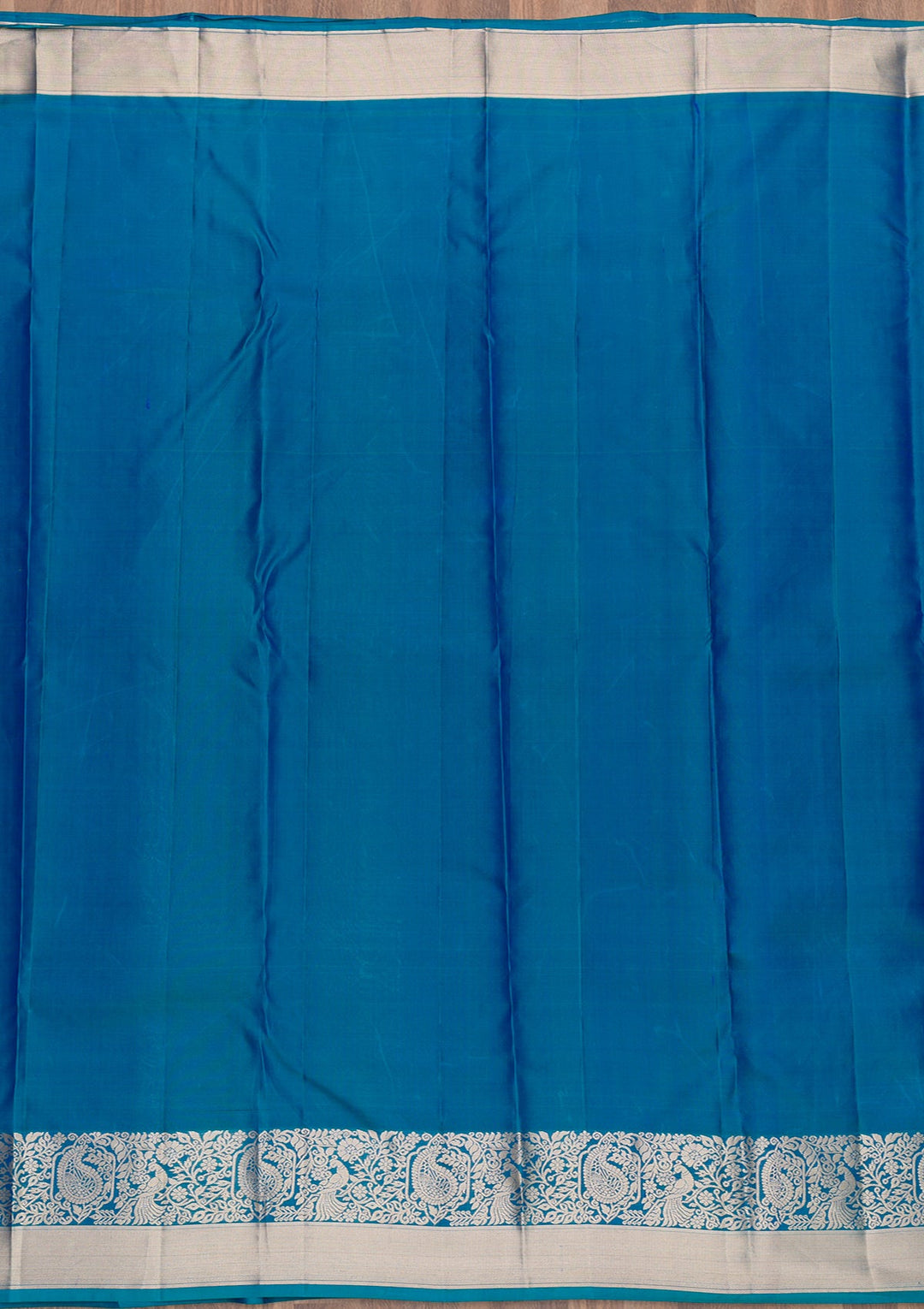 Peacock Blue Zariwork Pure Silk Saree-Koskii