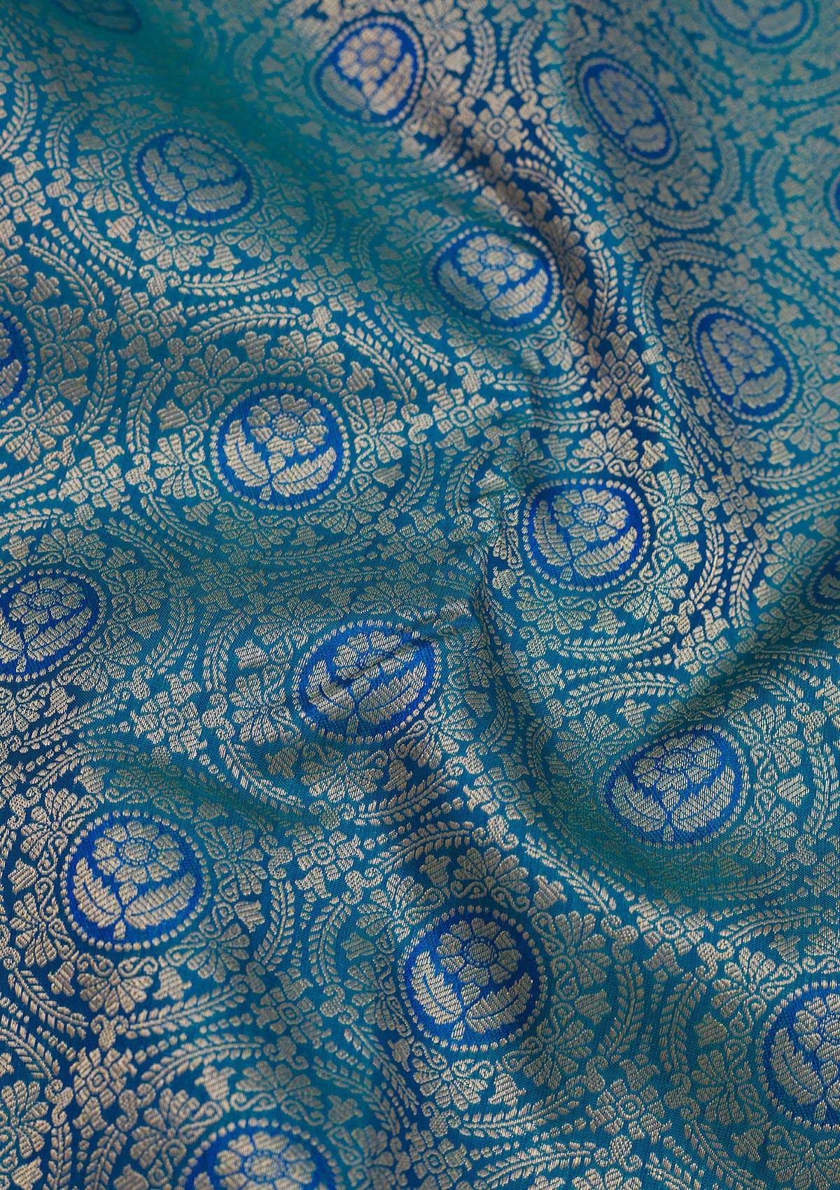 Peacock Blue Zariwork Pure Silk Saree-Koskii