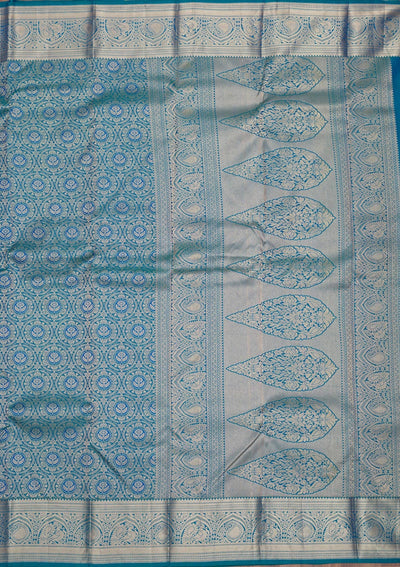 Peacock Blue Zariwork Pure Silk Saree-Koskii