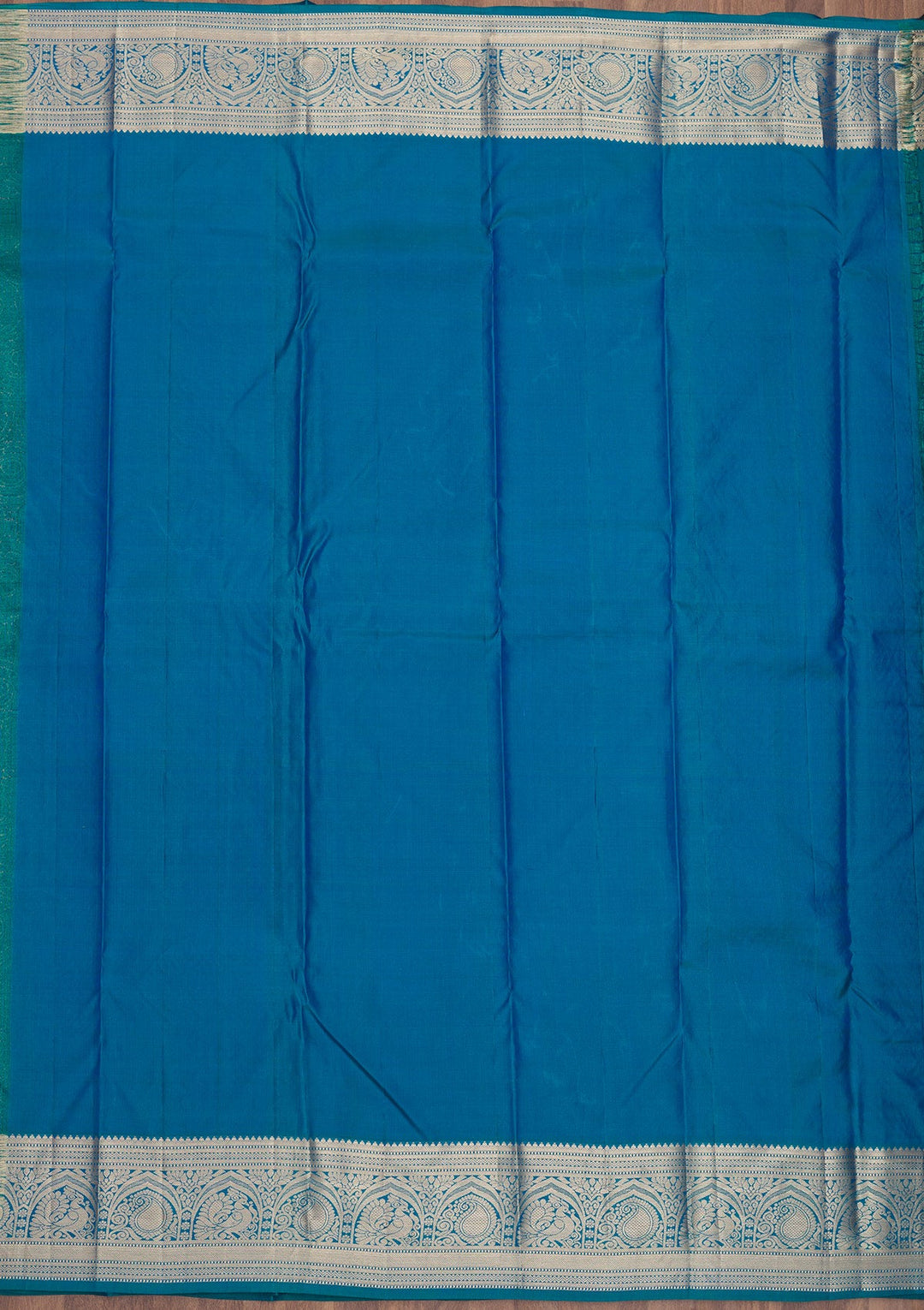 Peacock Blue Zariwork Pure Silk Saree-Koskii