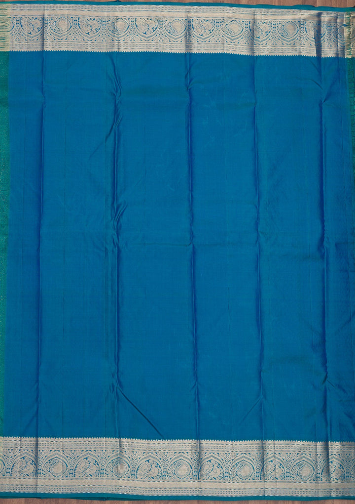 Peacock Blue Zariwork Pure Silk Saree-Koskii