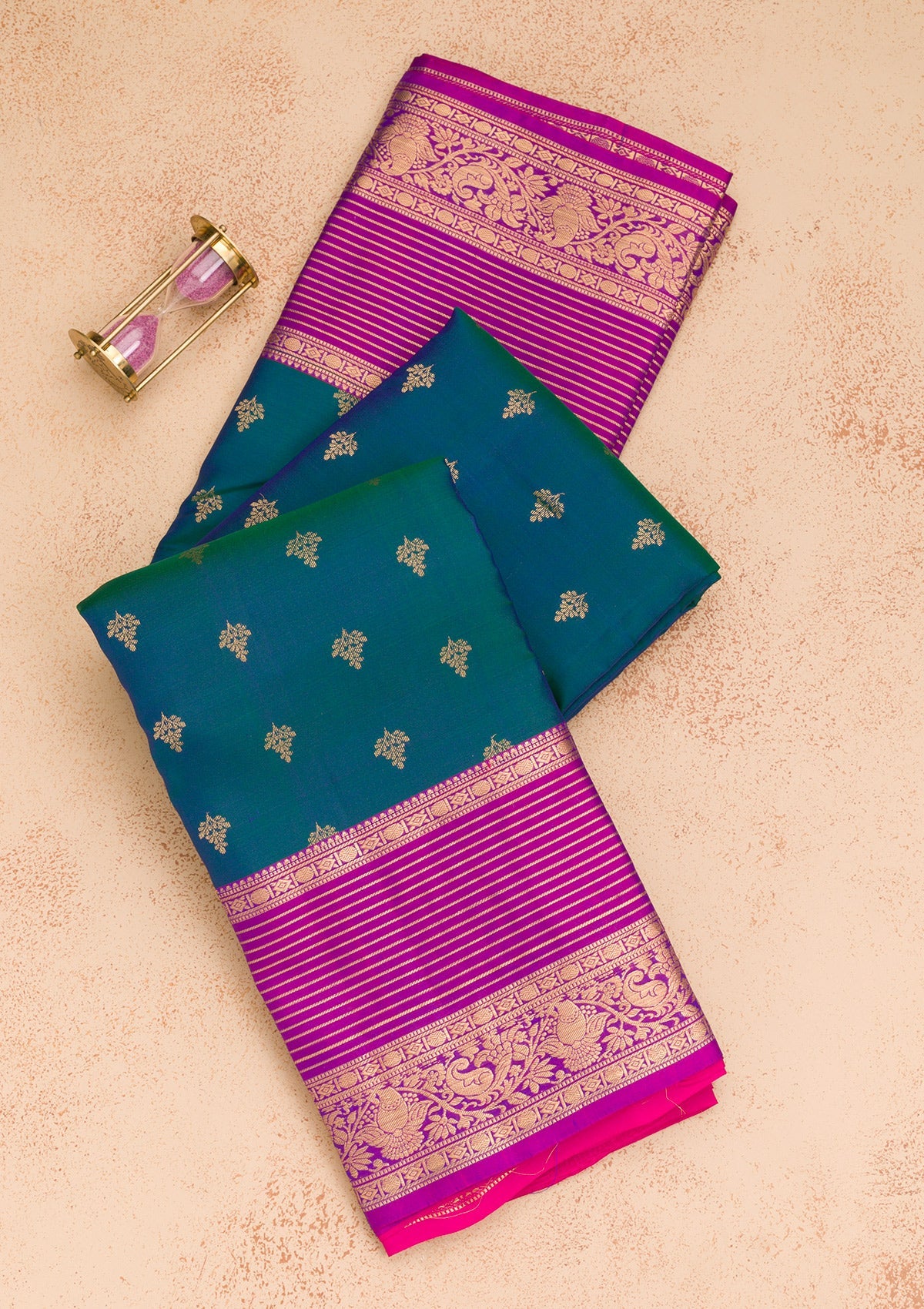 Peacock Blue Zariwork Pure Silk Saree-Koskii