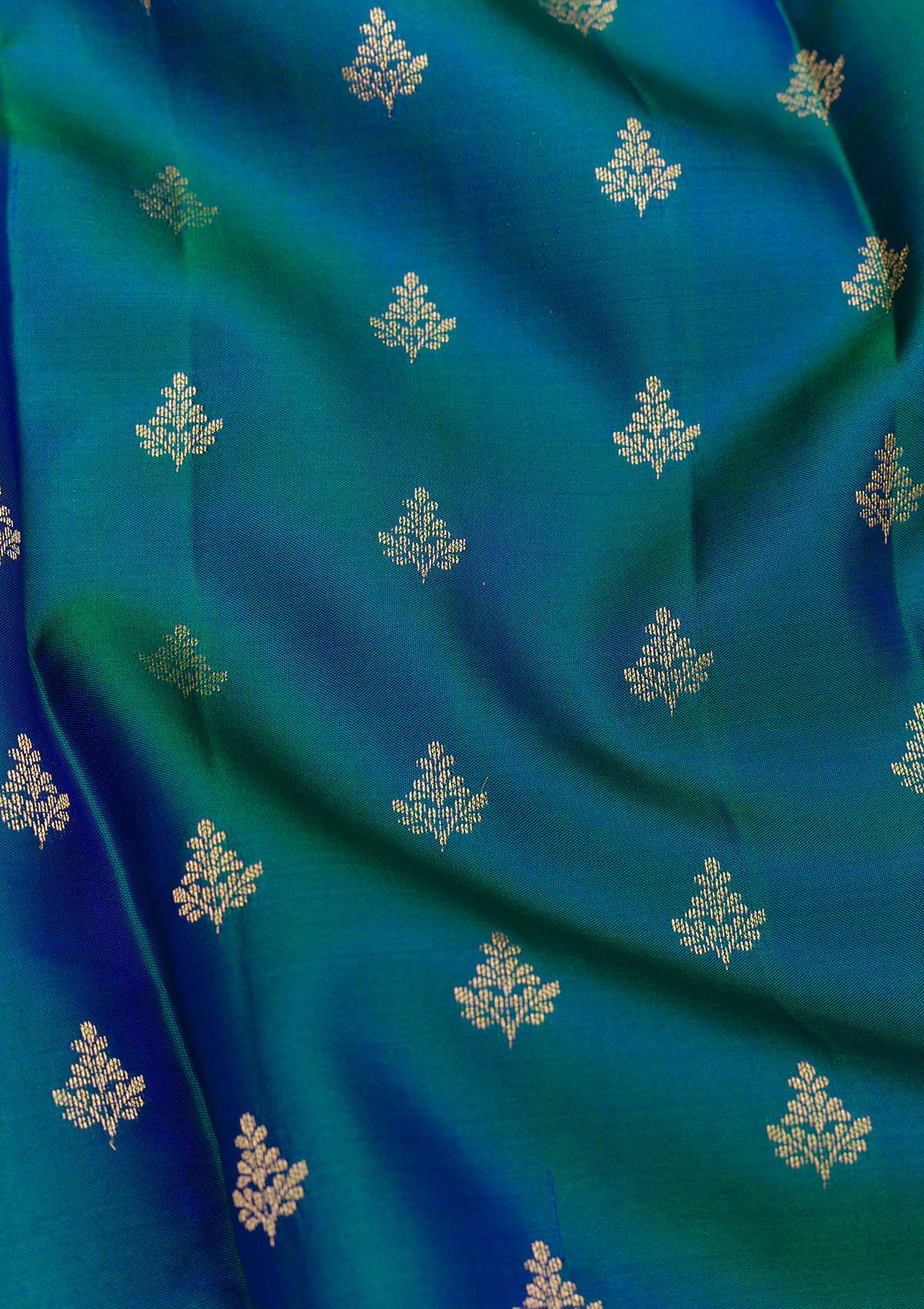 Peacock Blue Zariwork Pure Silk Saree-Koskii