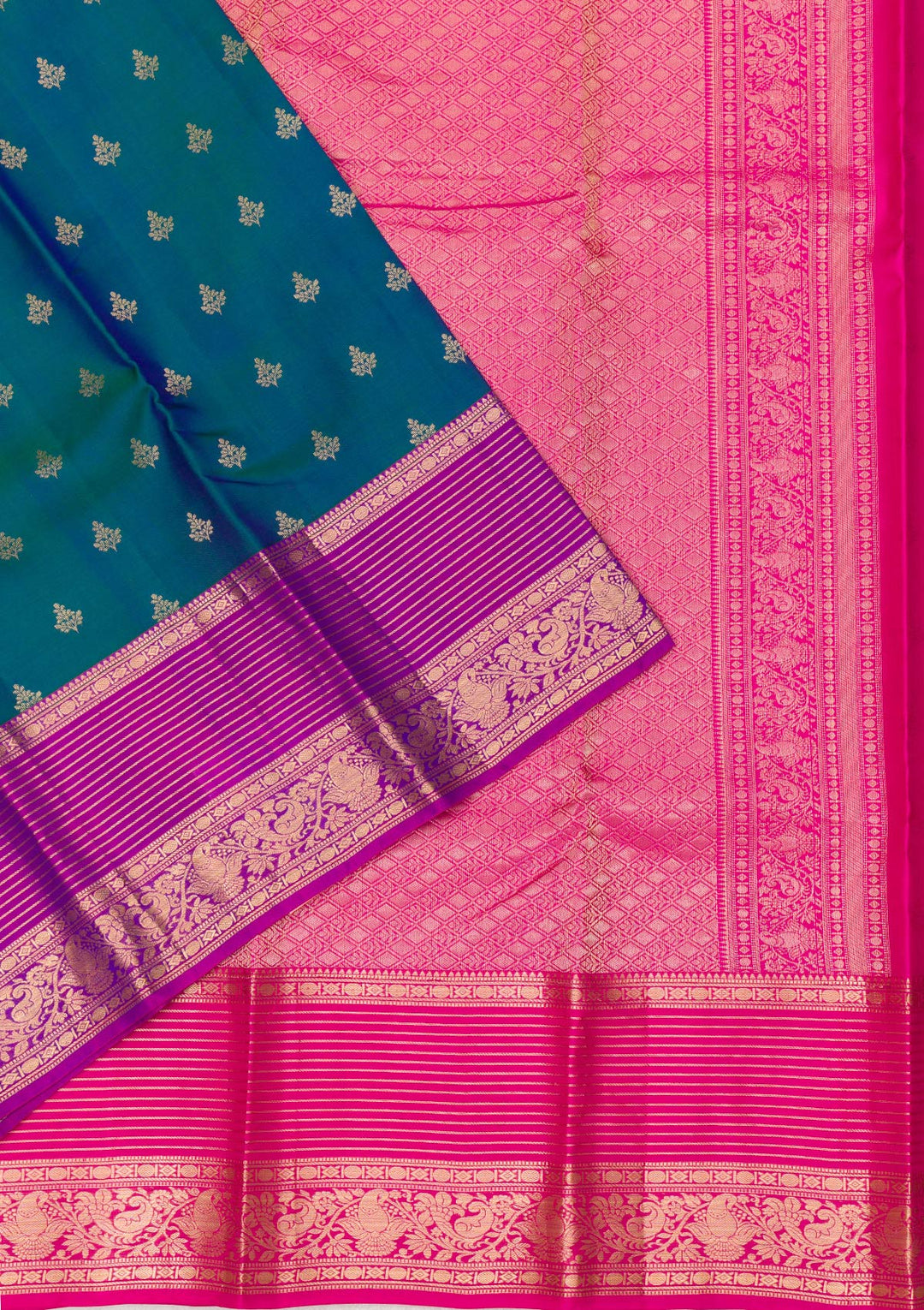 Peacock Blue Zariwork Pure Silk Saree-Koskii