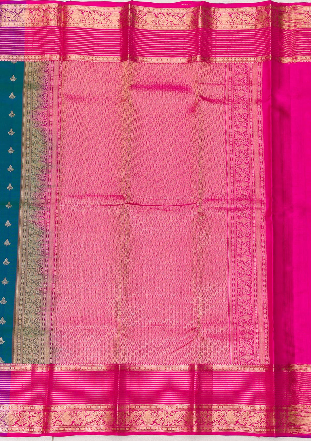 Peacock Blue Zariwork Pure Silk Saree-Koskii
