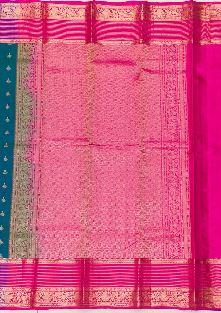 Peacock Blue Zariwork Pure Silk Saree-Koskii