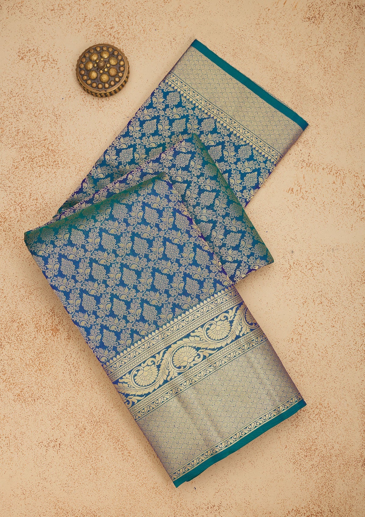 Peacock Blue Zariwork Pure Silk Saree-Koskii