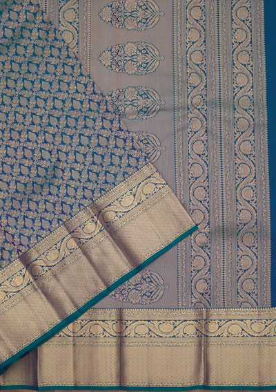 Peacock Blue Zariwork Pure Silk Saree