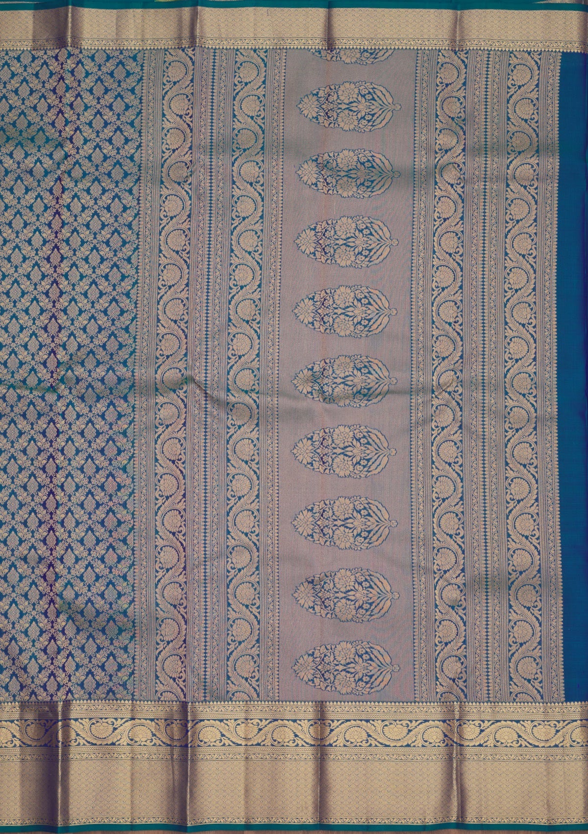 Peacock Blue Zariwork Pure Silk Saree