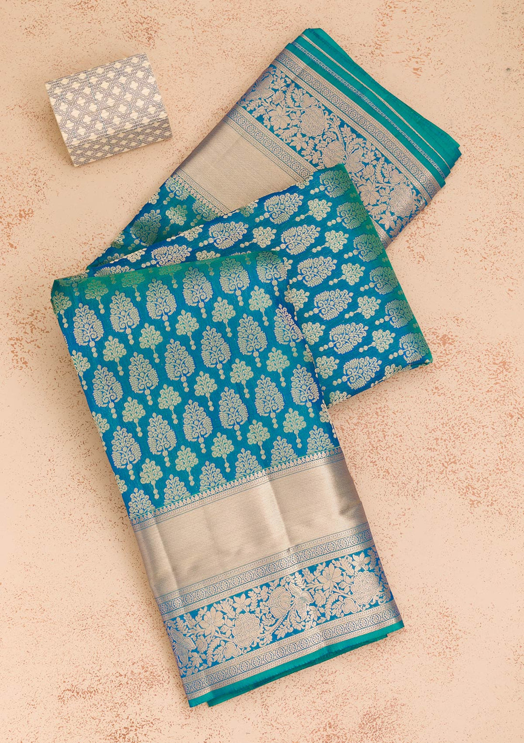 Peacock Blue Zariwork Pure Silk Saree-Koskii