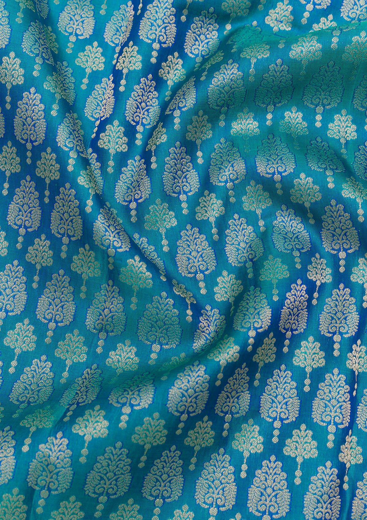 Buy Peacock Blue Zariwork Pure Silk Saree - Koskii