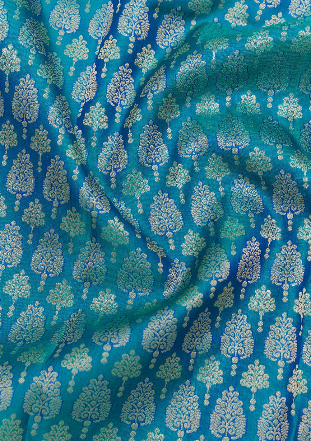 Peacock Blue Zariwork Pure Silk Saree-Koskii