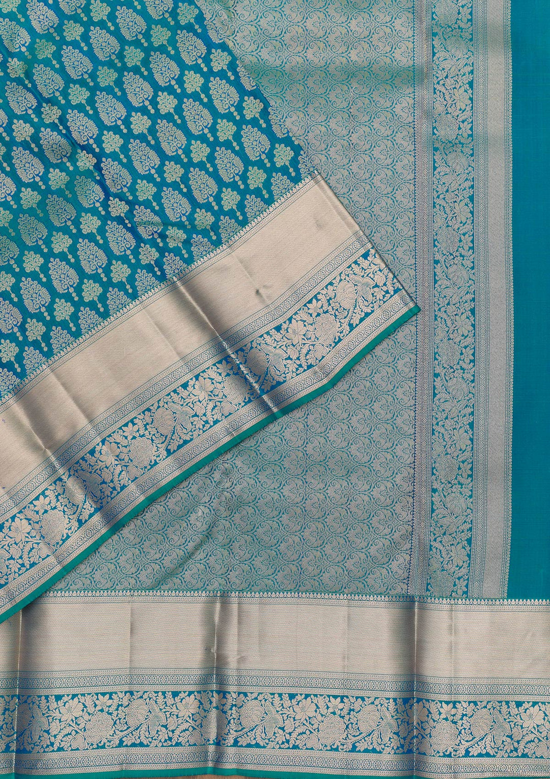 Peacock Blue Zariwork Pure Silk Saree-Koskii