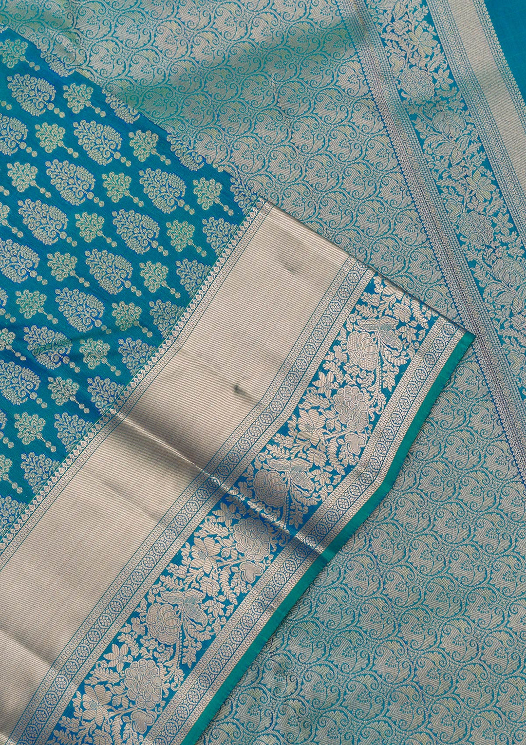 Peacock Blue Zariwork Pure Silk Saree-Koskii