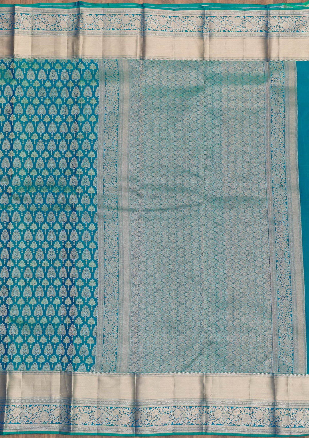 Peacock Blue Zariwork Pure Silk Saree-Koskii