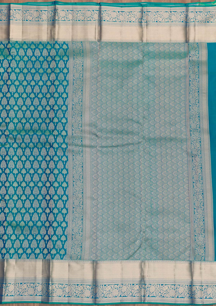 Peacock Blue Zariwork Pure Silk Saree-Koskii