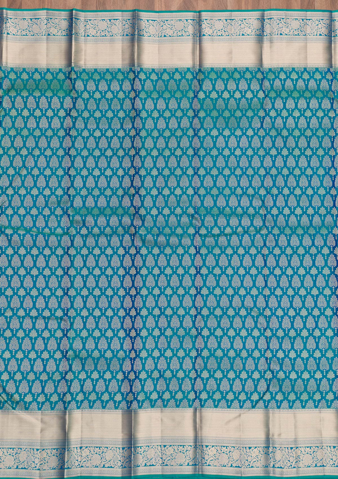 Peacock Blue Zariwork Pure Silk Saree-Koskii