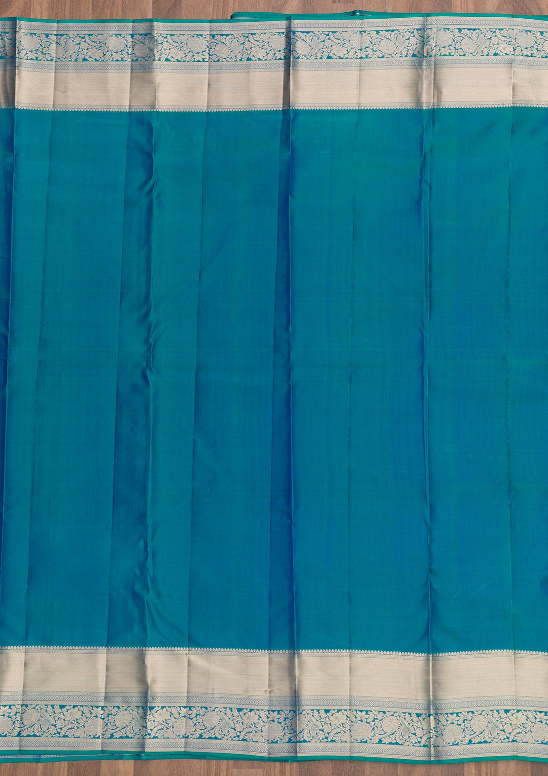 Peacock Blue Zariwork Pure Silk Saree-Koskii