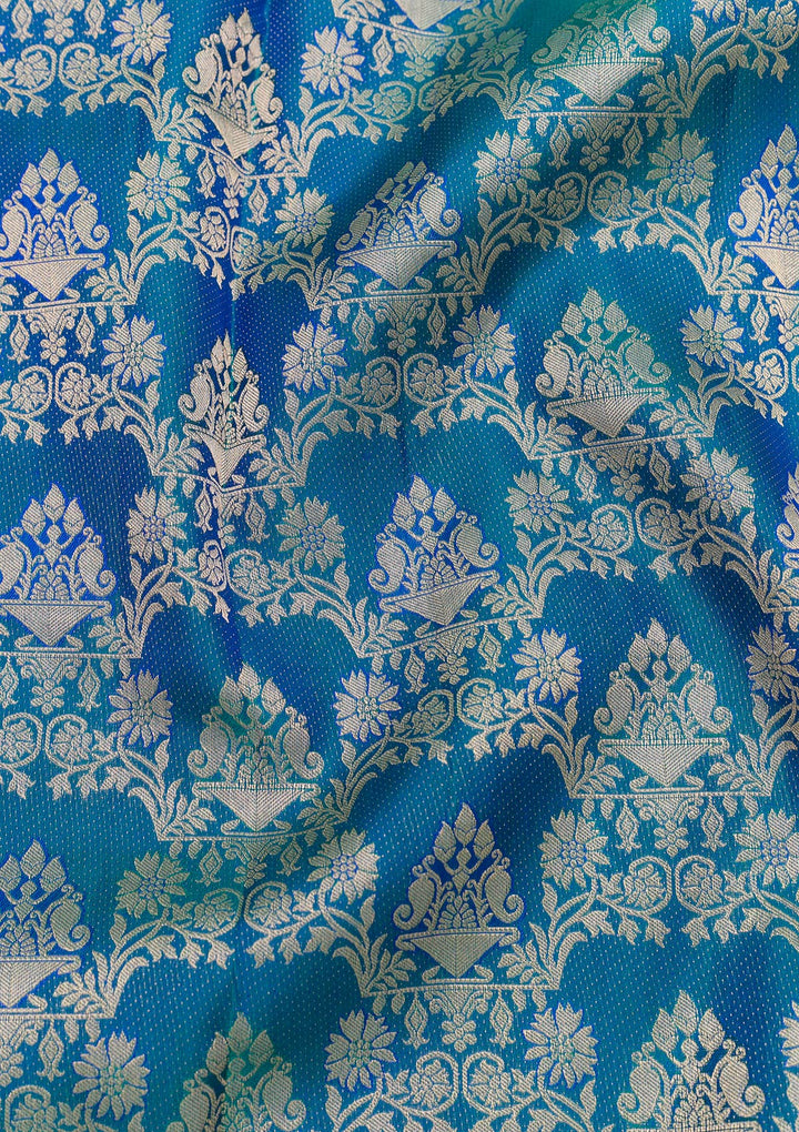 Peacock Blue Zariwork Pure Silk Saree-Koskii