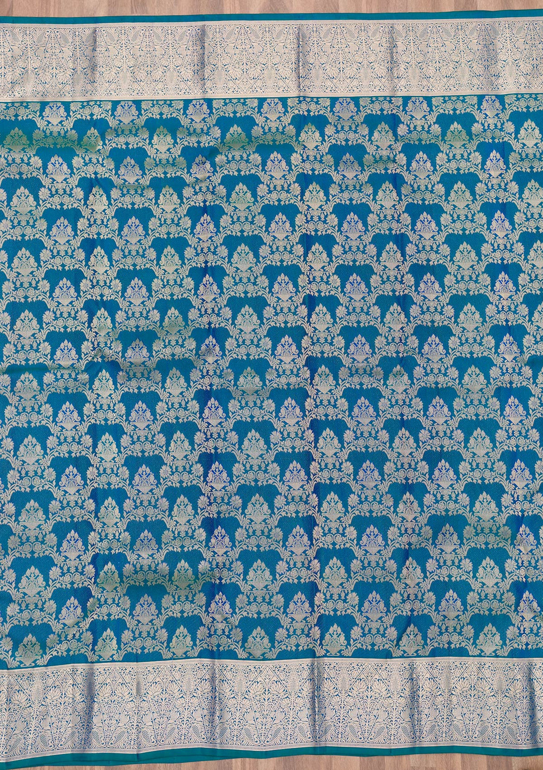 Peacock Blue Zariwork Pure Silk Saree-Koskii