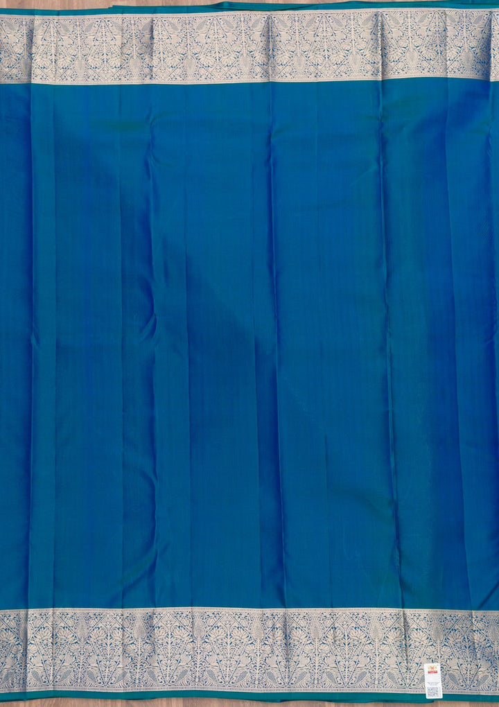 Peacock Blue Zariwork Pure Silk Saree-Koskii