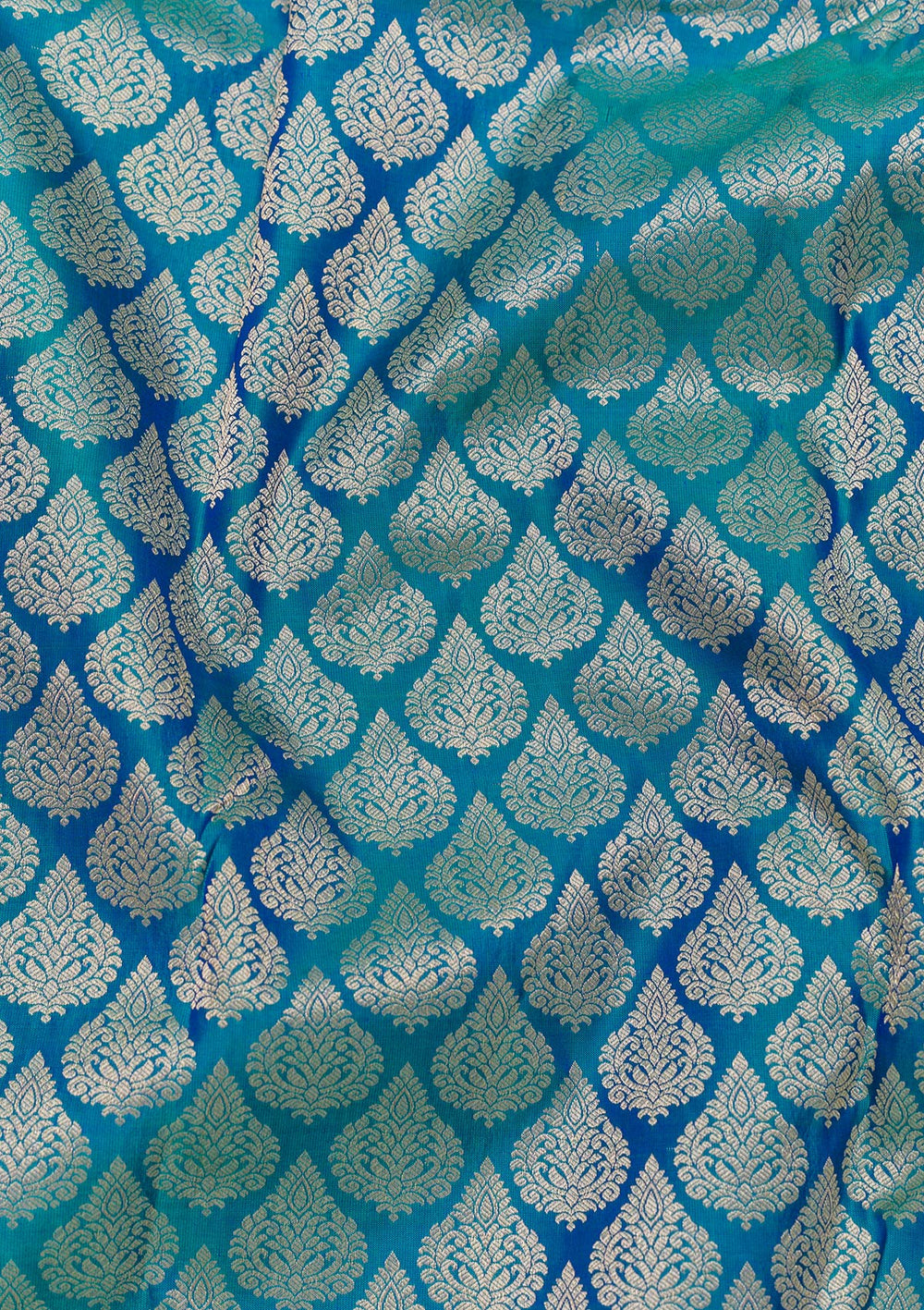 Peacock Blue Zariwork Pure Silk Saree-Koskii