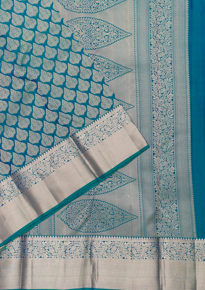 Peacock Blue Zariwork Pure Silk Saree-Koskii