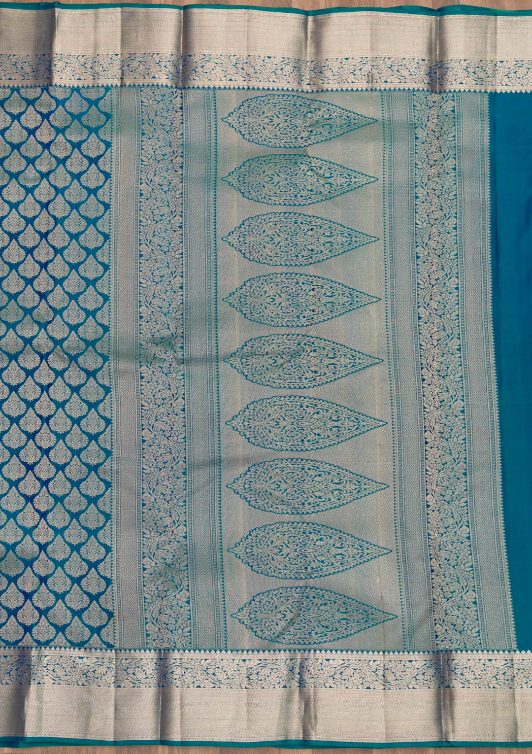 Peacock Blue Zariwork Pure Silk Saree-Koskii