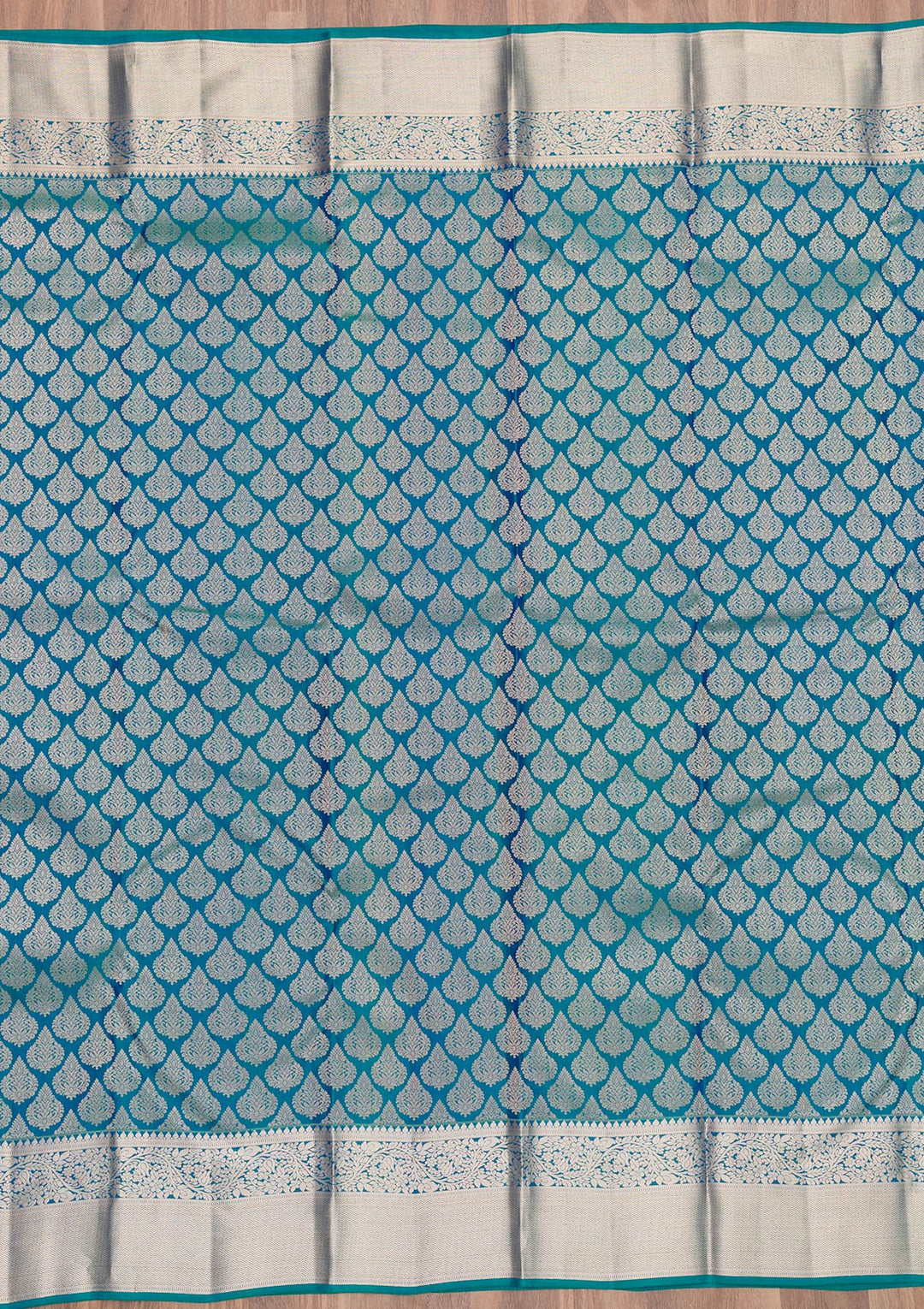 Peacock Blue Zariwork Pure Silk Saree-Koskii