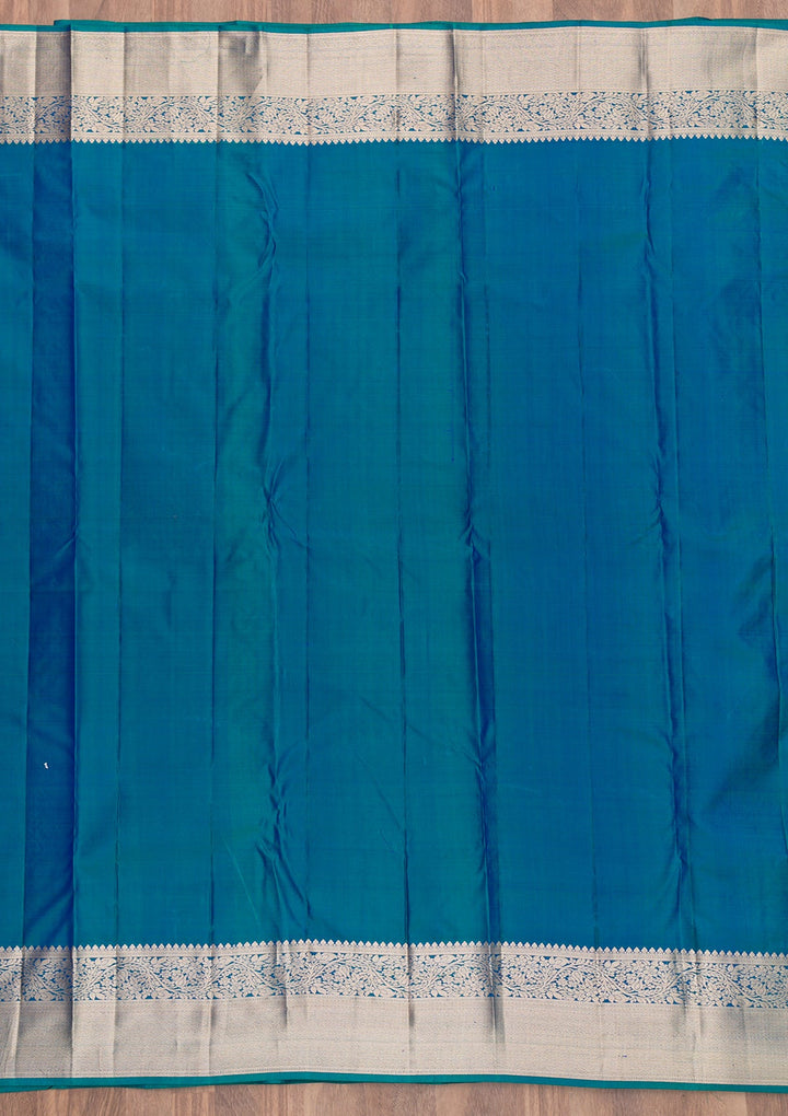 Peacock Blue Zariwork Pure Silk Saree-Koskii
