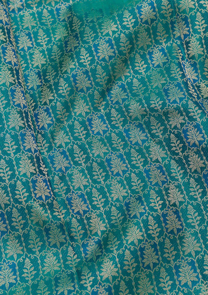 Peacock Blue Zariwork Pure Silk Saree-Koskii