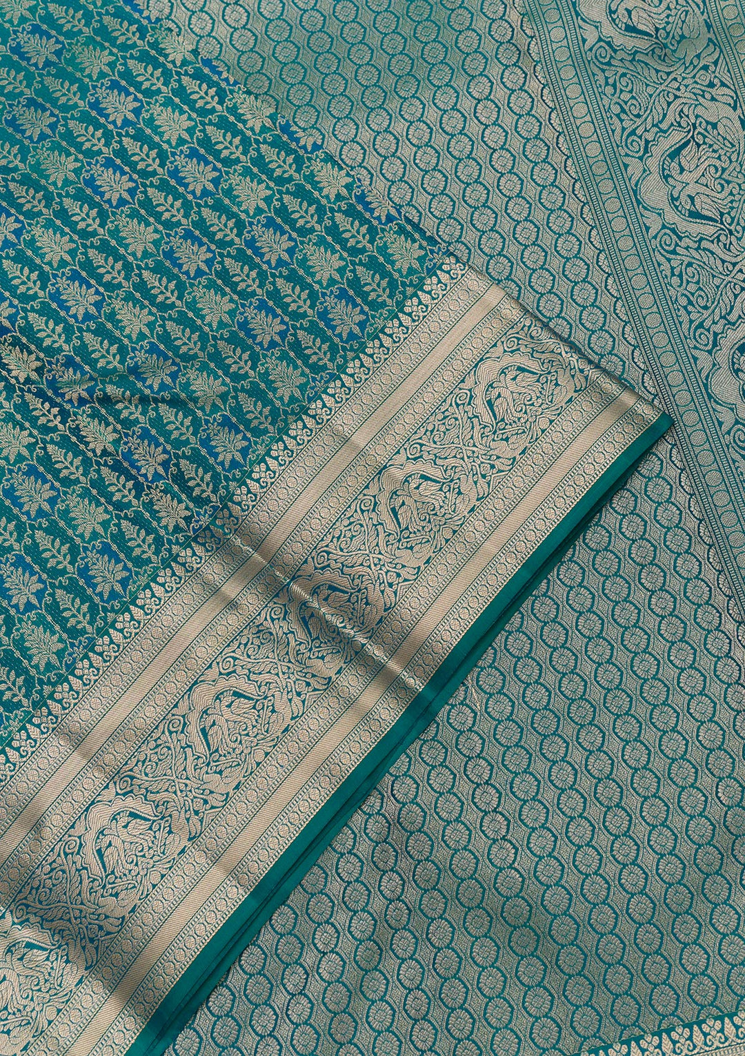 Peacock Blue Zariwork Pure Silk Saree-Koskii