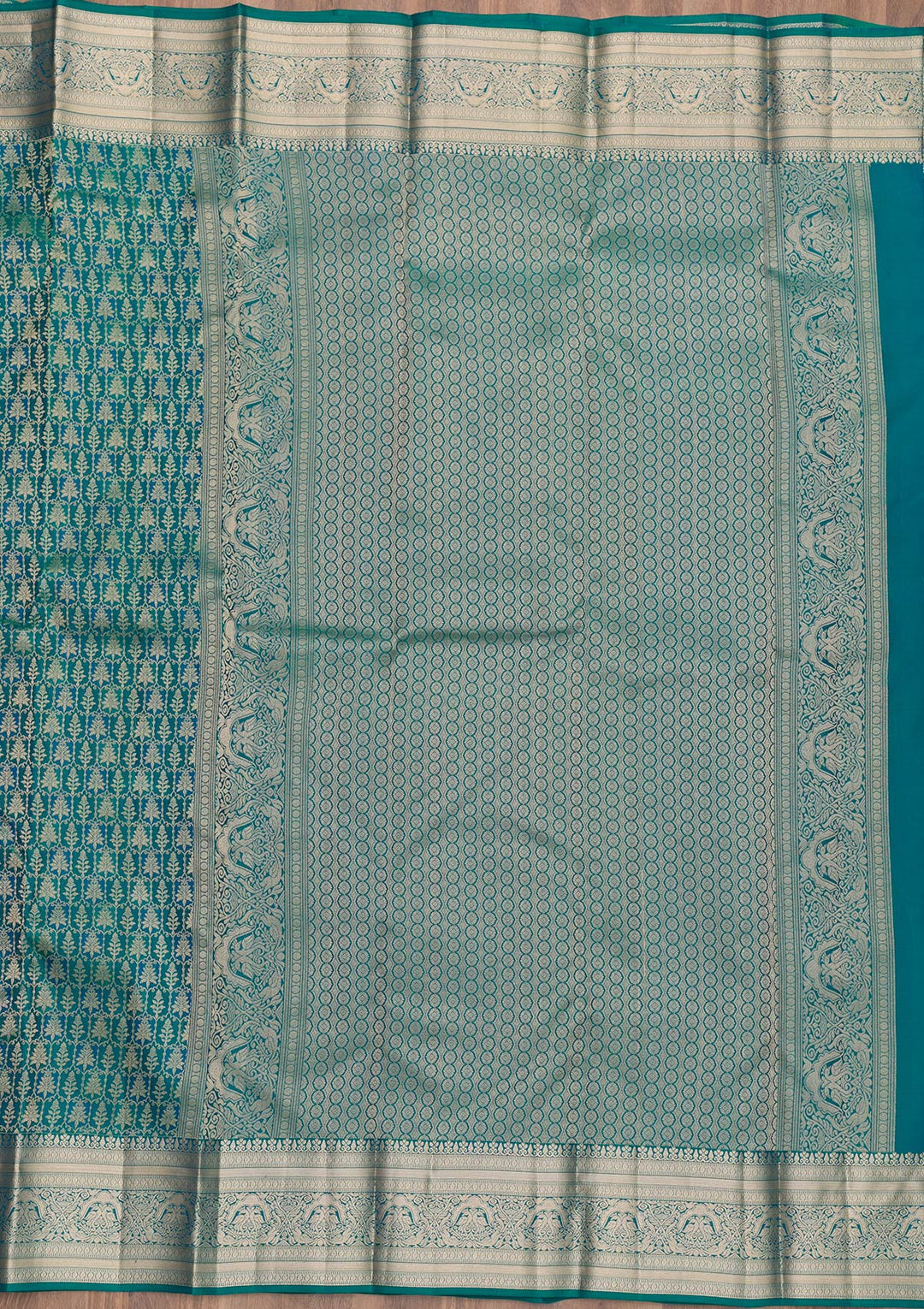 Peacock Blue Zariwork Pure Silk Saree-Koskii