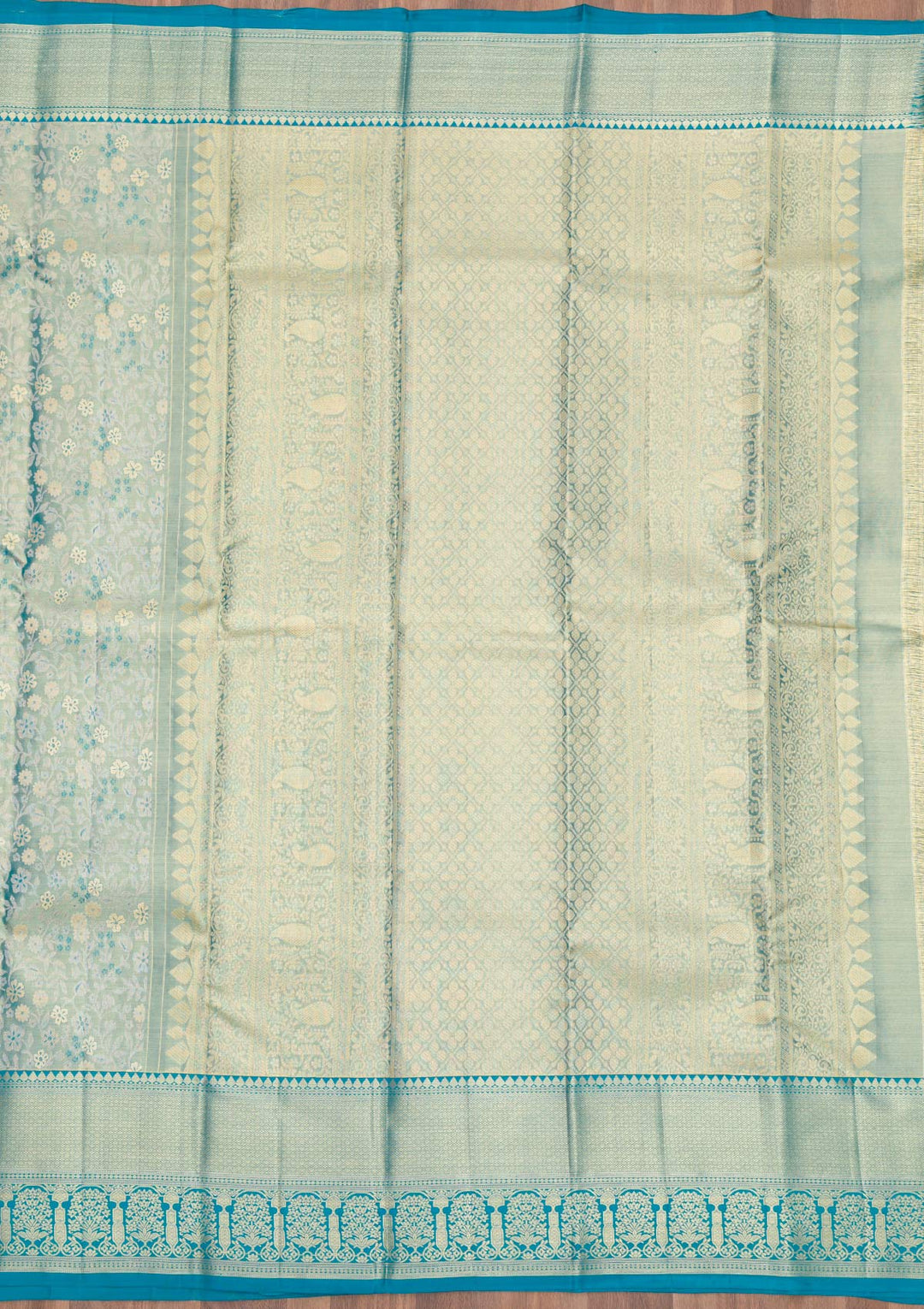 Peacock Blue Zariwork Pure Silk Saree-Koskii