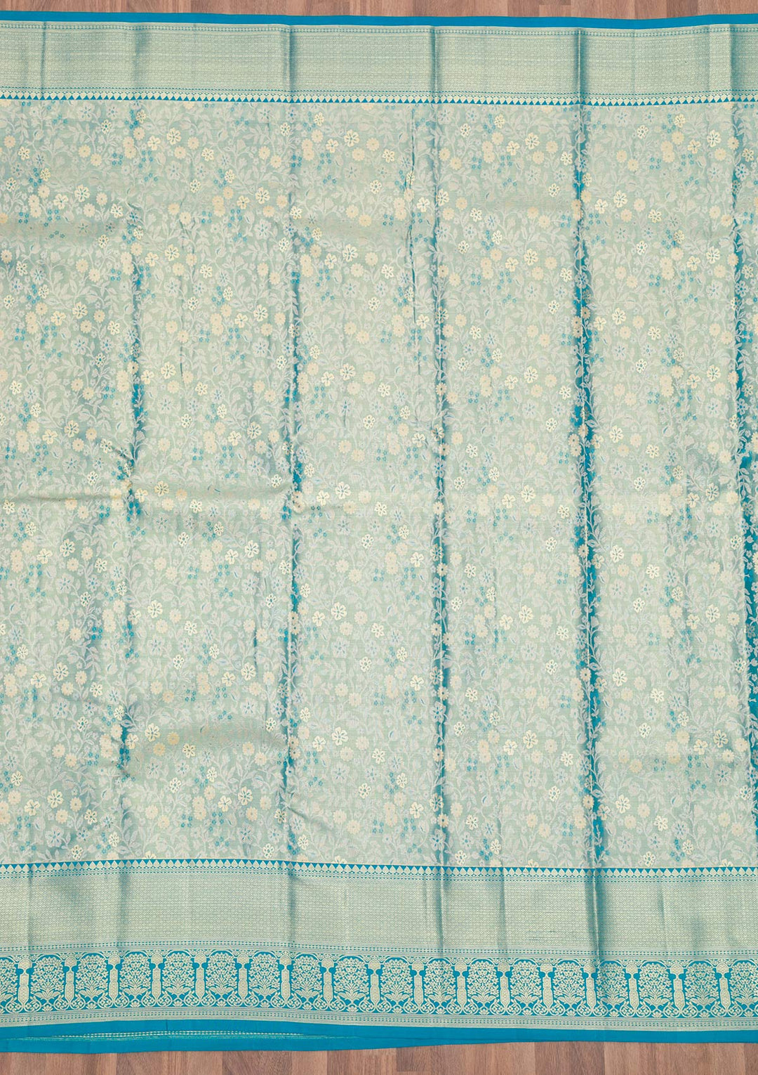 Peacock Blue Zariwork Pure Silk Saree-Koskii