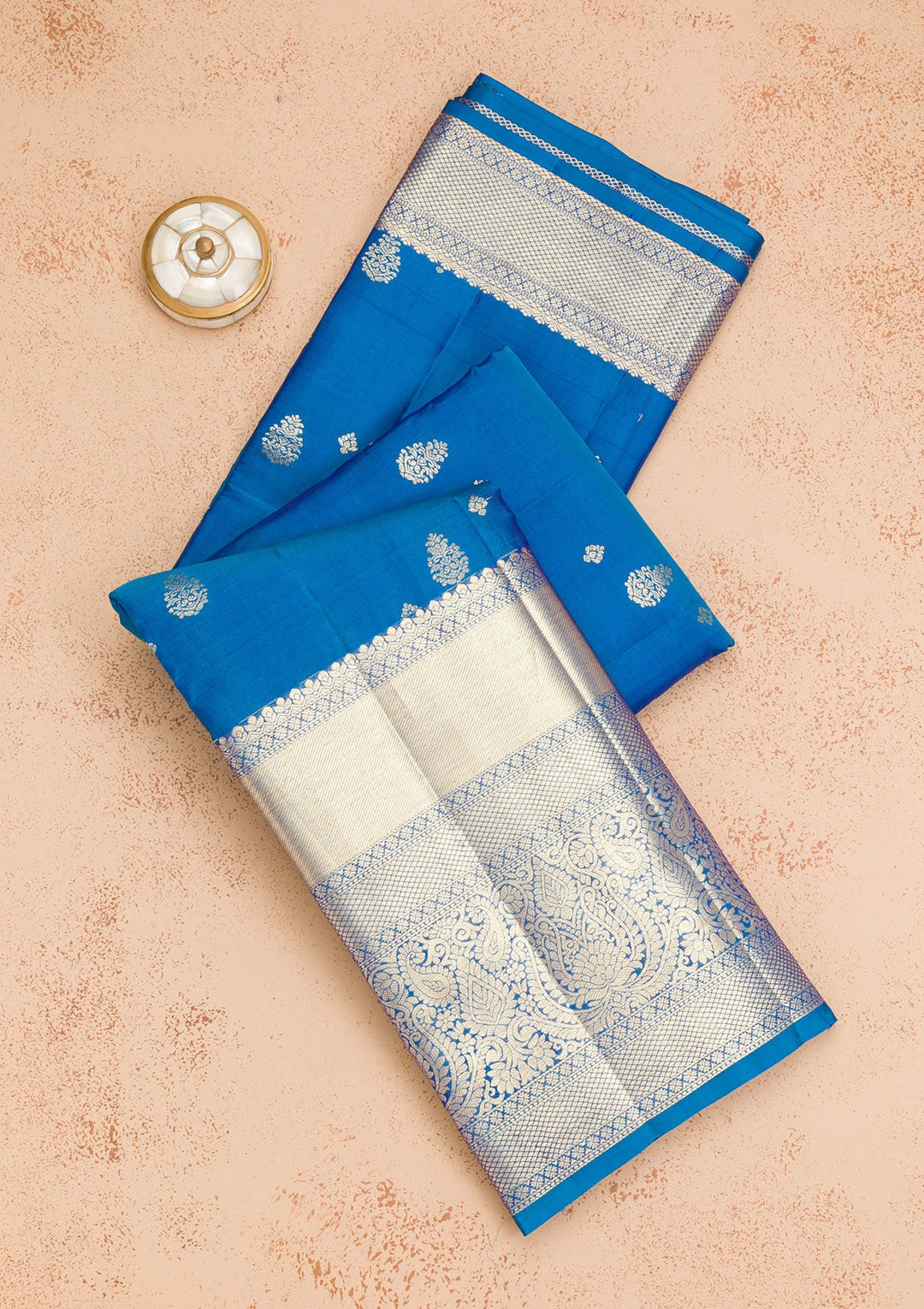 Peacock Blue Zariwork Pure Silk Saree-Koskii