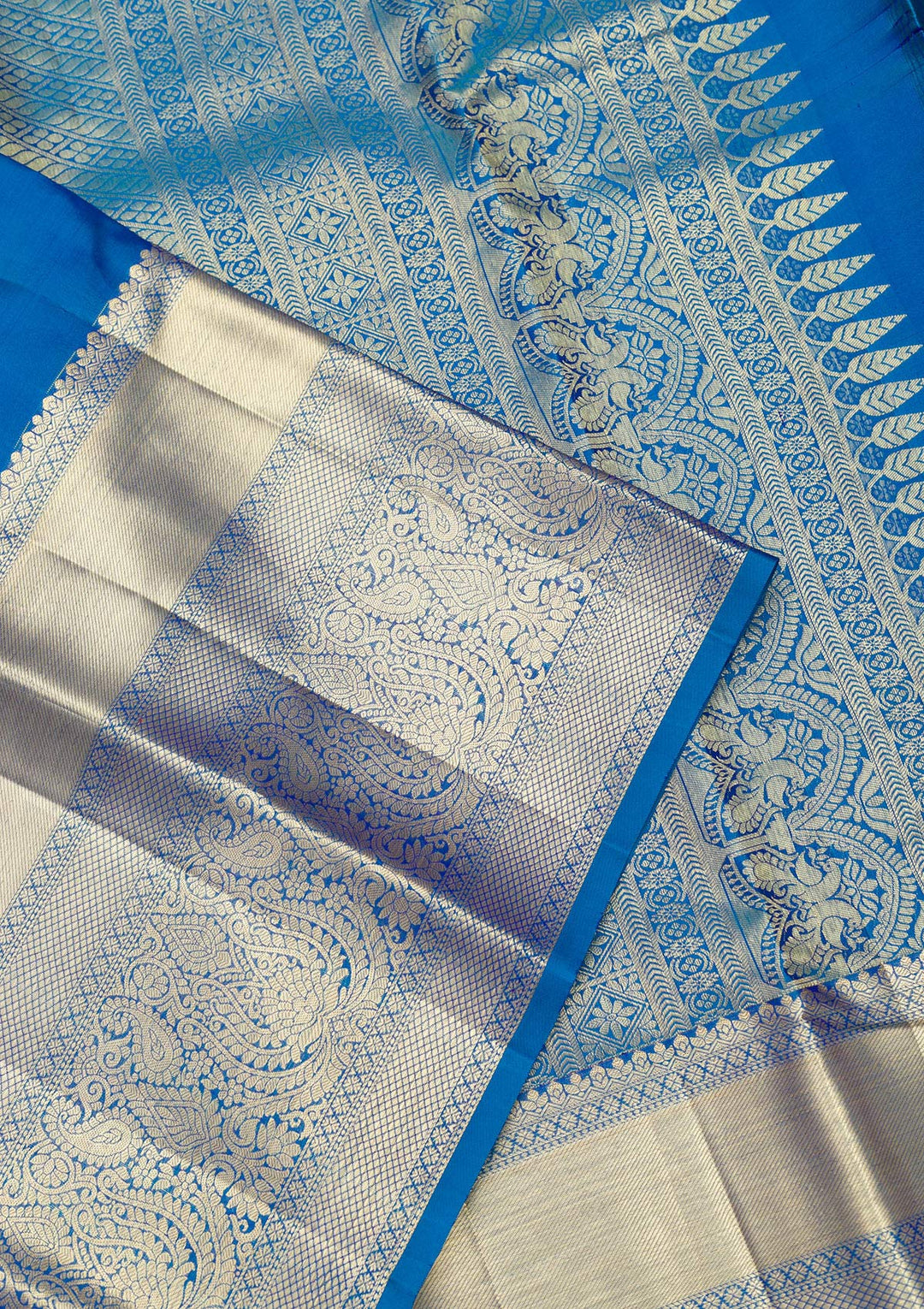 Peacock Blue Zariwork Pure Silk Saree-Koskii