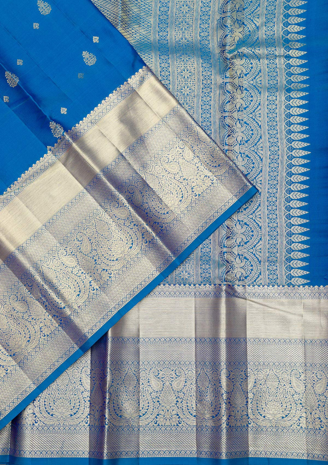 Peacock Blue Zariwork Pure Silk Saree-Koskii